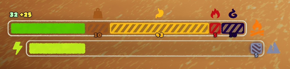 Stamina, bonus stamina, and affliction values on PEAK's HUD